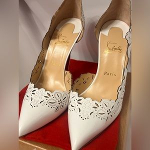 WHITE Christian Louboutin Patent Leather Wedding Flower Lace